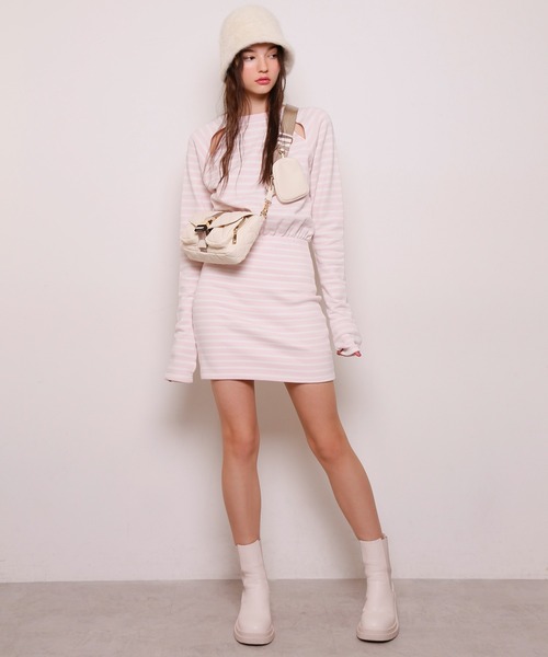 Seemi. byNICECLAUP（ シーミーバイナイスクラップ）の「【Seemi】Seemiカットボーダーミニワンピース（ワンピース・レディース・ブラック系その他/ピンク系その他/ホワイト系その他・FREE）」の20枚目の写真