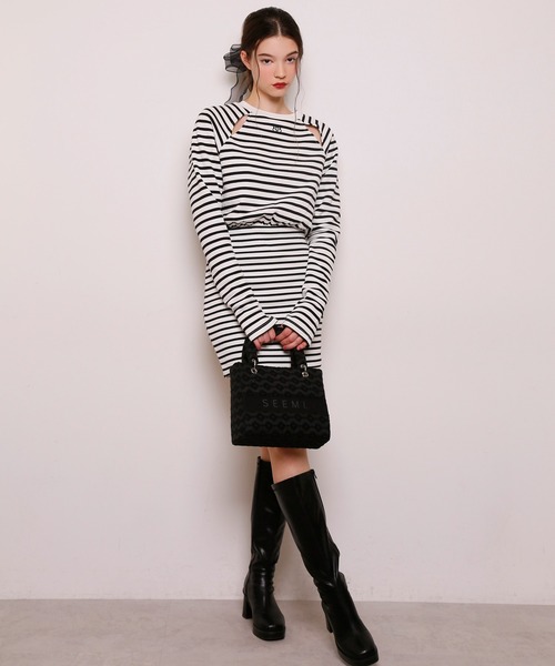 Seemi. byNICECLAUP（ シーミーバイナイスクラップ）の「【Seemi】Seemiカットボーダーミニワンピース（ワンピース・レディース・ブラック系その他/ピンク系その他/ホワイト系その他・FREE）」の5枚目の写真