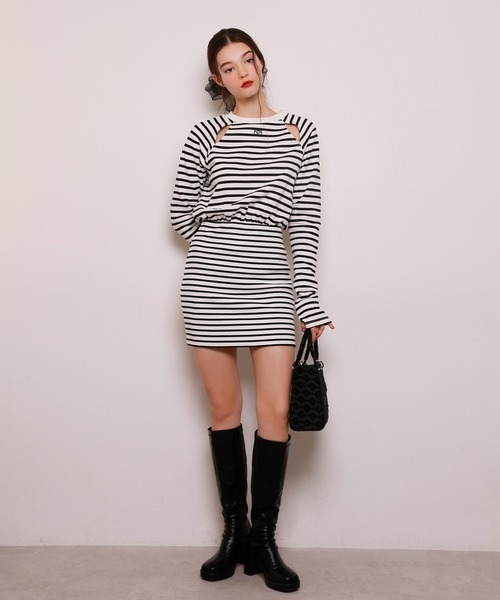 Seemi. byNICECLAUP（ シーミーバイナイスクラップ）の「【Seemi】Seemiカットボーダーミニワンピース（ワンピース・レディース・ブラック系その他/ピンク系その他/ホワイト系その他・FREE）」の4枚目の写真