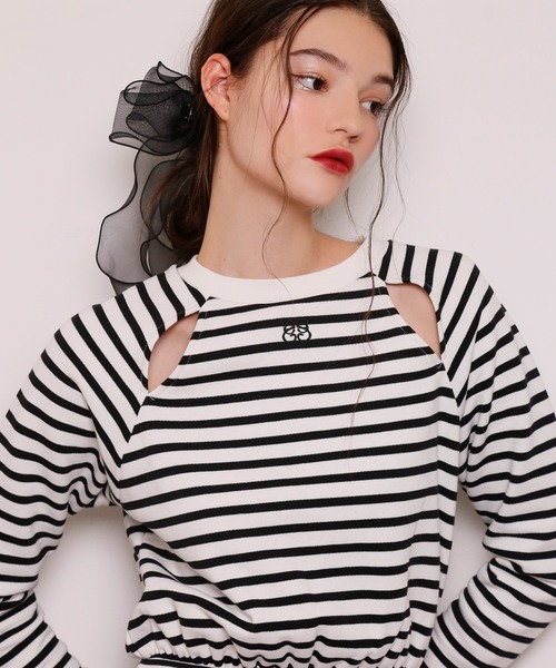 Seemi. byNICECLAUP（ シーミーバイナイスクラップ）の「【Seemi】Seemiカットボーダーミニワンピース（ワンピース・レディース・ブラック系その他/ピンク系その他/ホワイト系その他・FREE）」の7枚目の写真