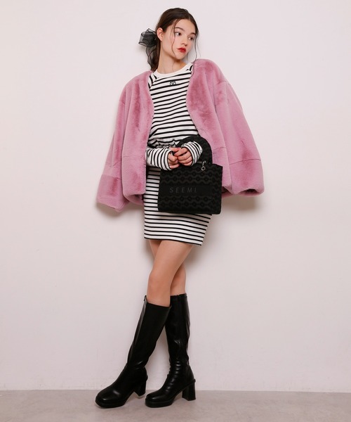 Seemi. byNICECLAUP（ シーミーバイナイスクラップ）の「【Seemi】Seemiカットボーダーミニワンピース（ワンピース・レディース・ブラック系その他/ピンク系その他/ホワイト系その他・FREE）」の10枚目の写真