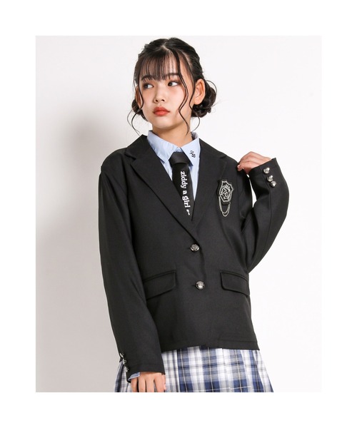 ZIDDY(ジディ)の「【 ニコ☆プチ 掲載 】チェーン ワッペン 付き テーラード ジャケット (130~160cm)(テーラードジャケット・キッズ・ブラック・130/140/150/160)」の1枚目の写真