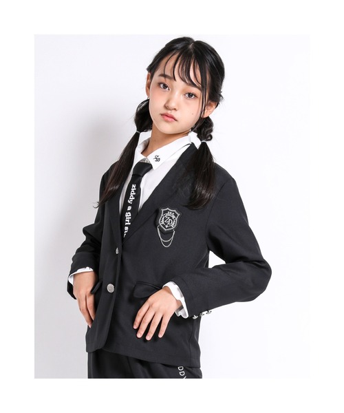 ZIDDY(ジディ)の「【 ニコ☆プチ 掲載 】チェーン ワッペン 付き テーラード ジャケット (130~160cm)(テーラードジャケット・キッズ・ブラック・130/140/150/160)」の5枚目の写真