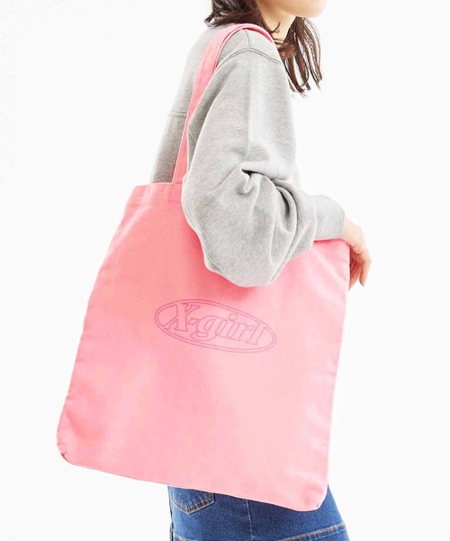 X-girl（エックスガール）の「LINE OVAL LOGO TOTE BAG（トートバッグ・レディース・ブラック/ホワイト/ピンク・ONE SIZE）」の4枚目の写真