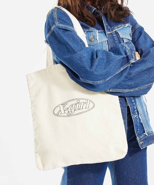X-girl（エックスガール）の「LINE OVAL LOGO TOTE BAG（トートバッグ・レディース・ブラック/ホワイト/ピンク・ONE SIZE）」の8枚目の写真