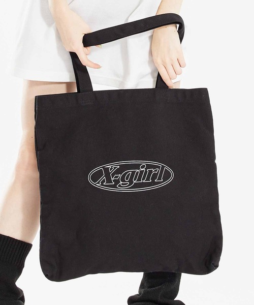 X-girl（エックスガール）の「LINE OVAL LOGO TOTE BAG（トートバッグ・レディース・ブラック/ホワイト/ピンク・ONE SIZE）」の6枚目の写真