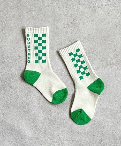 BOKU HA TANOSII（ボク　ハ　タノシイ）の「【BOKU HA TANOSII】チェッカーソックス/kids19-21cm（ソックス/靴下・キッズ・ブラック/グリーン/パープル・19-21cm）」の3枚目の写真