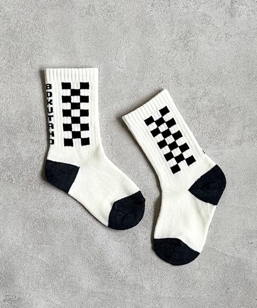 BOKU HA TANOSII（ボク　ハ　タノシイ）の「【BOKU HA TANOSII】チェッカーソックス/kids19-21cm（ソックス/靴下・キッズ・ブラック/グリーン/パープル・19-21cm）」の2枚目の写真