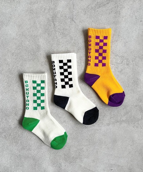 BOKU HA TANOSII（ボク　ハ　タノシイ）の「【BOKU HA TANOSII】チェッカーソックス/kids19-21cm（ソックス/靴下・キッズ・ブラック/グリーン/パープル・19-21cm）」の6枚目の写真