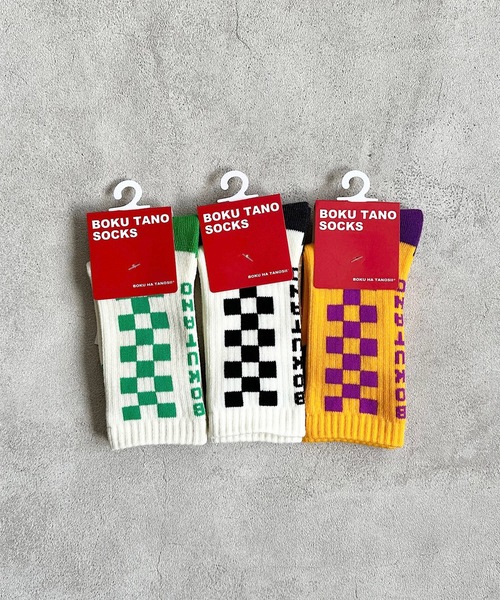 BOKU HA TANOSII（ボク　ハ　タノシイ）の「【BOKU HA TANOSII】チェッカーソックス/kids19-21cm（ソックス/靴下・キッズ・ブラック/グリーン/パープル・19-21cm）」の10枚目の写真