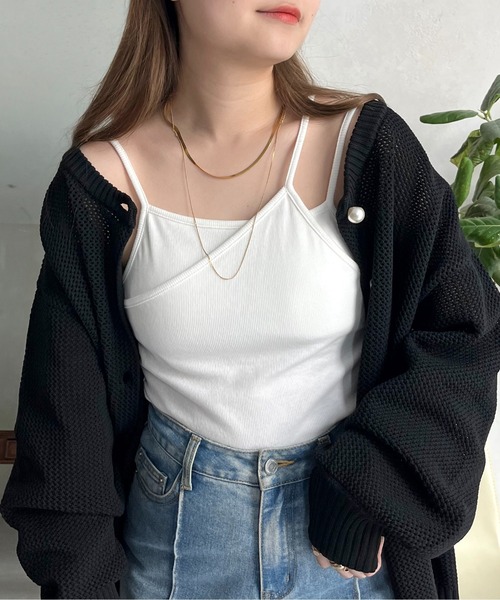 prose verse（プロズヴェール）の「アシメレイヤードカップ付きキャミ（キャミソール・レディース・ブラック/オフホワイト・ﾌﾘ-）」の4枚目の写真