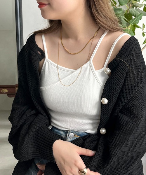 prose verse（プロズヴェール）の「アシメレイヤードカップ付きキャミ（キャミソール・レディース・ブラック/オフホワイト・ﾌﾘ-）」の5枚目の写真