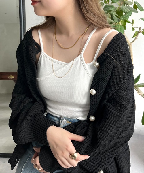 prose verse（プロズヴェール）の「アシメレイヤードカップ付きキャミ（キャミソール・レディース・ブラック/オフホワイト・ﾌﾘ-）」の6枚目の写真