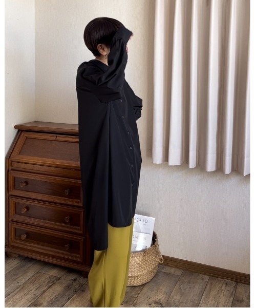 Ritzy（リッツィー）の「ゆったりシルエットノーカラーロングブラウス（シャツ/ブラウス・レディース・ミント/イエロー/ベージュ/ホワイト/ブラック・M/L）」の13枚目の写真