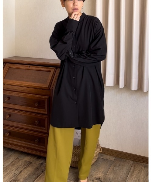 Ritzy（リッツィー）の「ゆったりシルエットノーカラーロングブラウス（シャツ/ブラウス・レディース・ミント/イエロー/ベージュ/ホワイト/ブラック・M/L）」の14枚目の写真