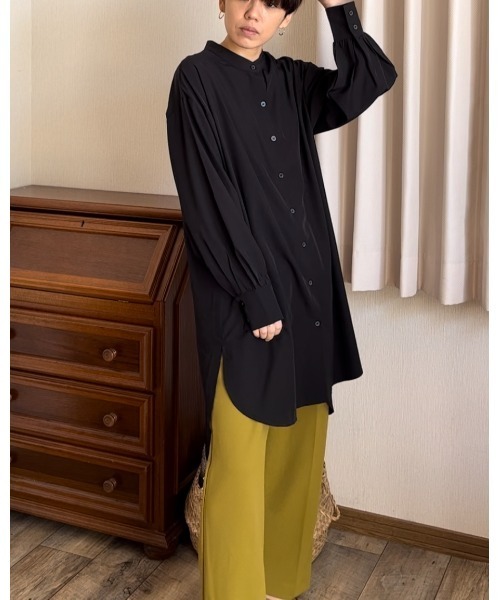 Ritzy（リッツィー）の「ゆったりシルエットノーカラーロングブラウス（シャツ/ブラウス・レディース・ミント/イエロー/ベージュ/ホワイト/ブラック・M/L）」の15枚目の写真