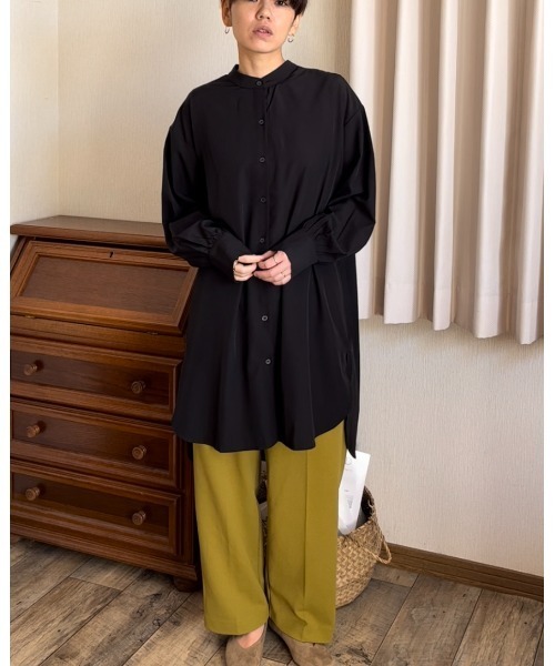 Ritzy（リッツィー）の「ゆったりシルエットノーカラーロングブラウス（シャツ/ブラウス・レディース・ミント/イエロー/ベージュ/ホワイト/ブラック・M/L）」の16枚目の写真
