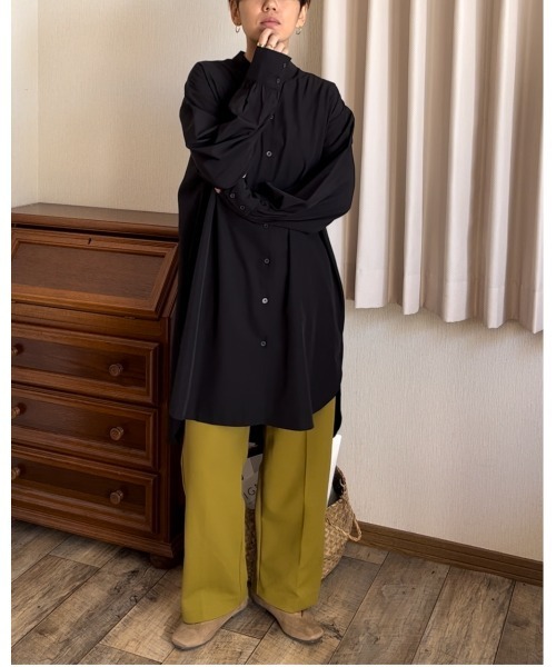 Ritzy（リッツィー）の「ゆったりシルエットノーカラーロングブラウス（シャツ/ブラウス・レディース・ミント/イエロー/ベージュ/ホワイト/ブラック・M/L）」の17枚目の写真