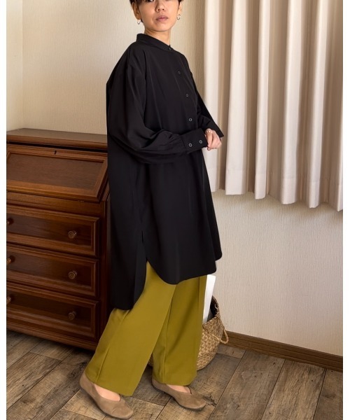 Ritzy（リッツィー）の「ゆったりシルエットノーカラーロングブラウス（シャツ/ブラウス・レディース・ミント/イエロー/ベージュ/ホワイト/ブラック・M/L）」の18枚目の写真
