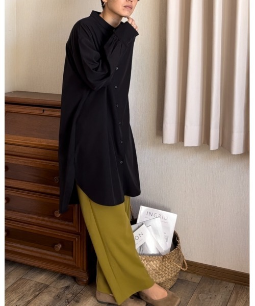 Ritzy（リッツィー）の「ゆったりシルエットノーカラーロングブラウス（シャツ/ブラウス・レディース・ミント/イエロー/ベージュ/ホワイト/ブラック・M/L）」の19枚目の写真