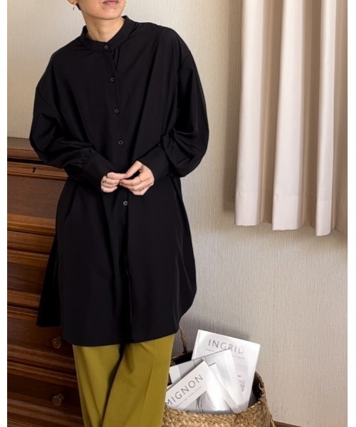 Ritzy（リッツィー）の「ゆったりシルエットノーカラーロングブラウス（シャツ/ブラウス・レディース・ミント/イエロー/ベージュ/ホワイト/ブラック・M/L）」の20枚目の写真