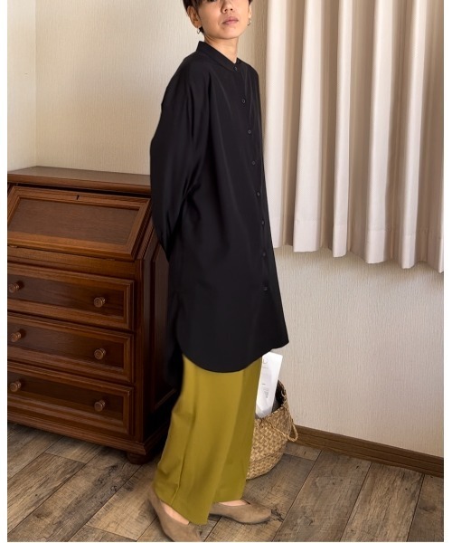 Ritzy（リッツィー）の「ゆったりシルエットノーカラーロングブラウス（シャツ/ブラウス・レディース・ミント/イエロー/ベージュ/ホワイト/ブラック・M/L）」の21枚目の写真