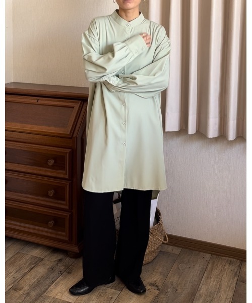 Ritzy（リッツィー）の「ゆったりシルエットノーカラーロングブラウス（シャツ/ブラウス・レディース・ミント/イエロー/ベージュ/ホワイト/ブラック・M/L）」の22枚目の写真