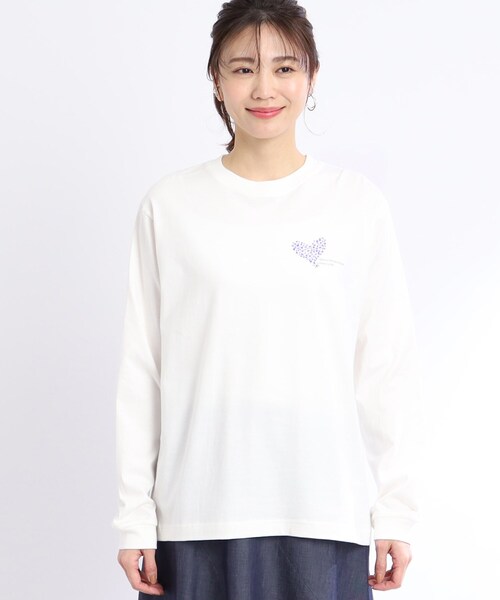 Reflect(リフレクト)の「【WORLD for the World/洗える】ハートロングスリーブTシャツ(Tシャツ/カットソー・レディース・ブラック/ライトパープル・09)」の4枚目の写真