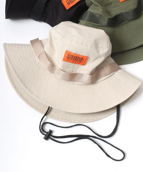 UNIVERSAL OVERALL（ユニバーサルオーバーオール）の「UNIVERSAL OVERALL/ユニバーサルオーバーオール Cotton Safari Hat/コットン サファリハット/アドベンチャーハット/バケットハット/ワンポイントロゴハット（ハット・メンズ・ブラック/ダークグリーン/アイボリー・FREE）」の2枚目の写真