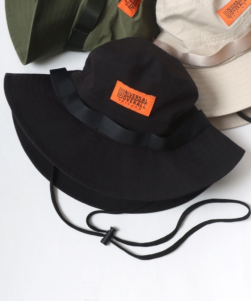 UNIVERSAL OVERALL（ユニバーサルオーバーオール）の「UNIVERSAL OVERALL/ユニバーサルオーバーオール Cotton Safari Hat/コットン サファリハット/アドベンチャーハット/バケットハット/ワンポイントロゴハット（ハット・メンズ・ブラック/ダークグリーン/アイボリー・FREE）」の3枚目の写真