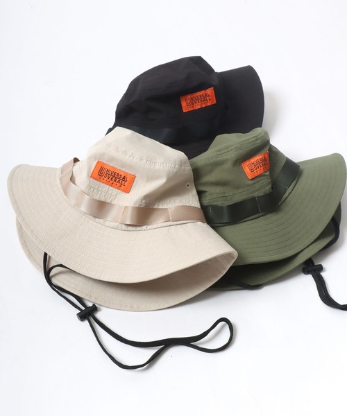 UNIVERSAL OVERALL（ユニバーサルオーバーオール）の「UNIVERSAL OVERALL/ユニバーサルオーバーオール Cotton Safari Hat/コットン サファリハット/アドベンチャーハット/バケットハット/ワンポイントロゴハット（ハット・メンズ・ブラック/ダークグリーン/アイボリー・FREE）」の5枚目の写真