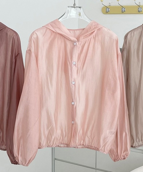 DAY CLOSET(デイ クローゼット)の「レディース フード付きシアーボタンシフォンパーカー(シャツ/ブラウス・レディース・コーラルピンク/スモークピンク/ベージュ・ONE SIZE)」の9枚目の写真
