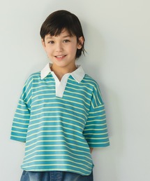 pairmanon（ペアマノン）の「ボーダー配色襟付き七分袖Tシャツ（Tシャツ/カットソー・キッズ）」