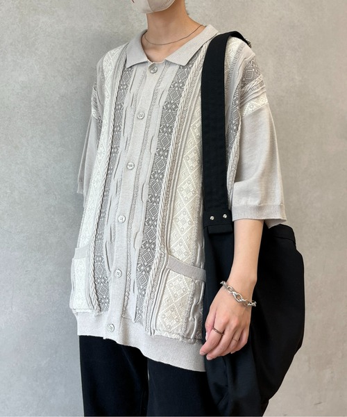 CPCM（シーピーシーエム）の「ジャガード半袖ニットポロカーディガン（カーディガン/ボレロ・メンズ・ベージュ/グレー/ブラック・LARGE/MEDIUM）」の19枚目の写真