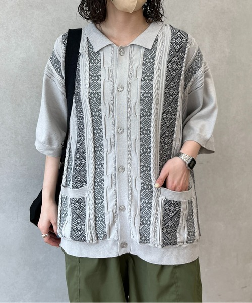 CPCM（シーピーシーエム）の「ジャガード半袖ニットポロカーディガン（カーディガン/ボレロ・メンズ・ベージュ/グレー/ブラック・LARGE/MEDIUM）」の14枚目の写真