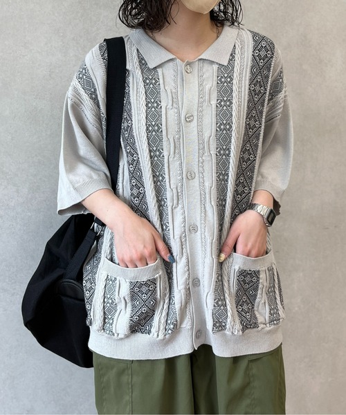 CPCM（シーピーシーエム）の「ジャガード半袖ニットポロカーディガン（カーディガン/ボレロ・メンズ・ベージュ/グレー/ブラック・LARGE/MEDIUM）」の18枚目の写真