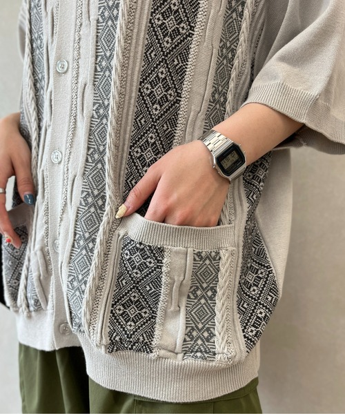 CPCM（シーピーシーエム）の「ジャガード半袖ニットポロカーディガン（カーディガン/ボレロ・メンズ・ベージュ/グレー/ブラック・LARGE/MEDIUM）」の11枚目の写真