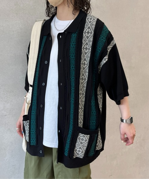 CPCM（シーピーシーエム）の「ジャガード半袖ニットポロカーディガン（カーディガン/ボレロ・メンズ・ベージュ/グレー/ブラック・LARGE/MEDIUM）」の10枚目の写真