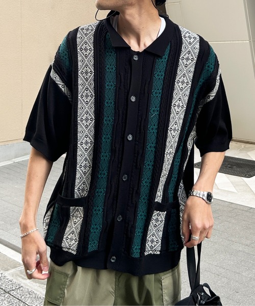 CPCM（シーピーシーエム）の「ジャガード半袖ニットポロカーディガン（カーディガン/ボレロ・メンズ・ベージュ/グレー/ブラック・LARGE/MEDIUM）」の21枚目の写真