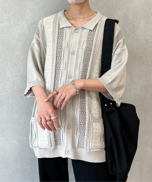 CPCM（シーピーシーエム）の「ジャガード半袖ニットポロカーディガン（カーディガン/ボレロ・メンズ・ベージュ/グレー/ブラック・LARGE/MEDIUM）」の20枚目の写真