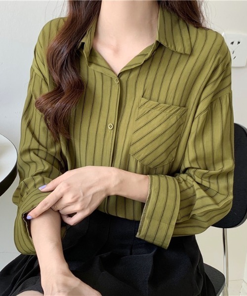LADY LIKE(レディライク)の「マルチストライプレギュラーシャツ(シャツ/ブラウス・レディース・ホワイト/グリーン/ベージュ・M)」の11枚目の写真