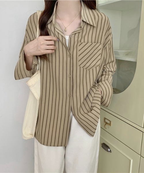 LADY LIKE(レディライク)の「マルチストライプレギュラーシャツ(シャツ/ブラウス・レディース・ホワイト/グリーン/ベージュ・M)」の19枚目の写真