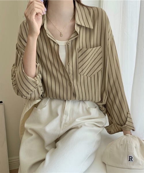 LADY LIKE(レディライク)の「マルチストライプレギュラーシャツ(シャツ/ブラウス・レディース・ホワイト/グリーン/ベージュ・M)」の20枚目の写真