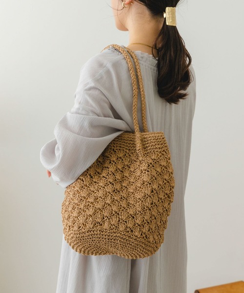 RODE SKO(ロデスコ)の「ペーパーショルダートートバッグ(かごバッグ・レディース・グレー/ナチュラル/カーキ・ONE)」の4枚目の写真