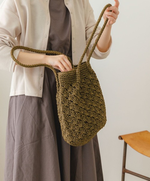 RODE SKO(ロデスコ)の「ペーパーショルダートートバッグ(かごバッグ・レディース・グレー/ナチュラル/カーキ・ONE)」の11枚目の写真