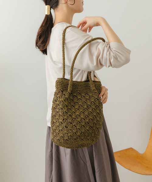 RODE SKO(ロデスコ)の「ペーパーショルダートートバッグ(かごバッグ・レディース・グレー/ナチュラル/カーキ・ONE)」の14枚目の写真