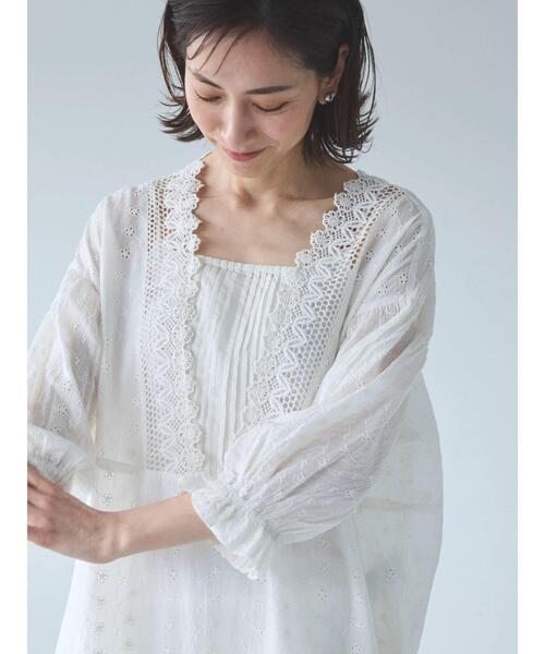 Green　Parks（グリーンパークス）の「I　胸元レース7分袖ワンピース（ワンピース・レディース・ブラック/オフホワイト・FREE）」の20枚目の写真