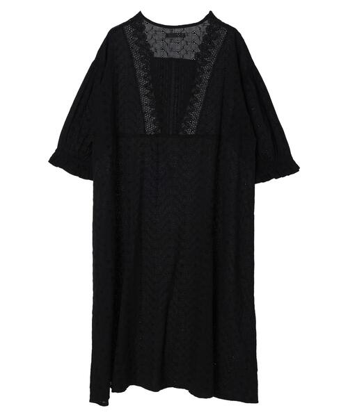 Green　Parks（グリーンパークス）の「I　胸元レース7分袖ワンピース（ワンピース・レディース・ブラック/オフホワイト・FREE）」の18枚目の写真