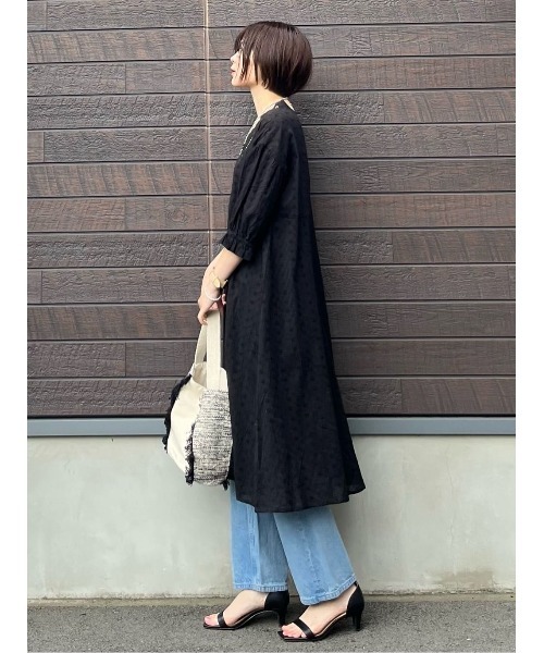 Green　Parks（グリーンパークス）の「I　胸元レース7分袖ワンピース（ワンピース・レディース・ブラック/オフホワイト・FREE）」の7枚目の写真