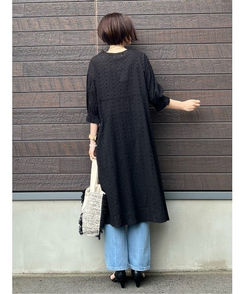 Green　Parks（グリーンパークス）の「I　胸元レース7分袖ワンピース（ワンピース・レディース・ブラック/オフホワイト・FREE）」の8枚目の写真